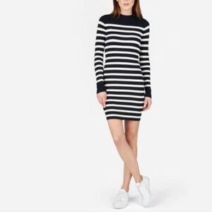 Everlane Breton Sweater Dress Black White Stripe Ribbed Knit-Size M